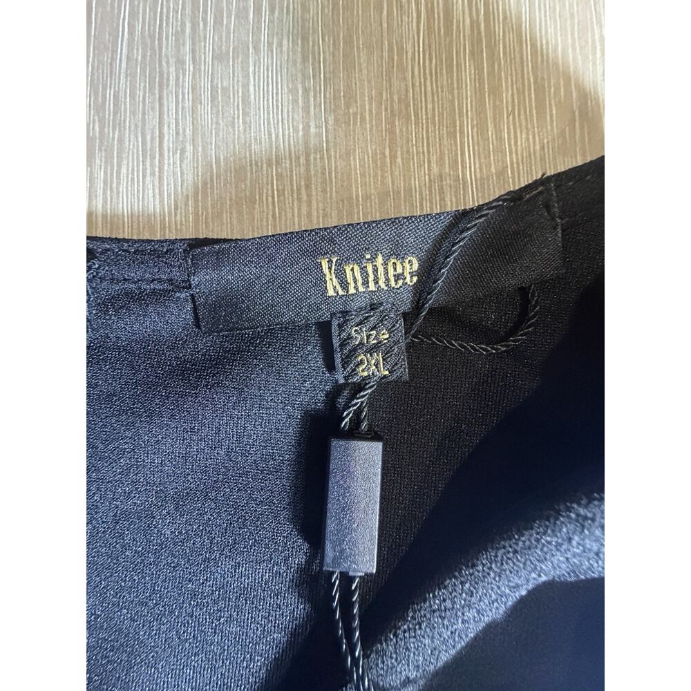 Knitee Women’s 2XL Black Deep V-neck Ruffle Sleeve Cocktail Party Pencil Dress‎ - Picture 14 of 14